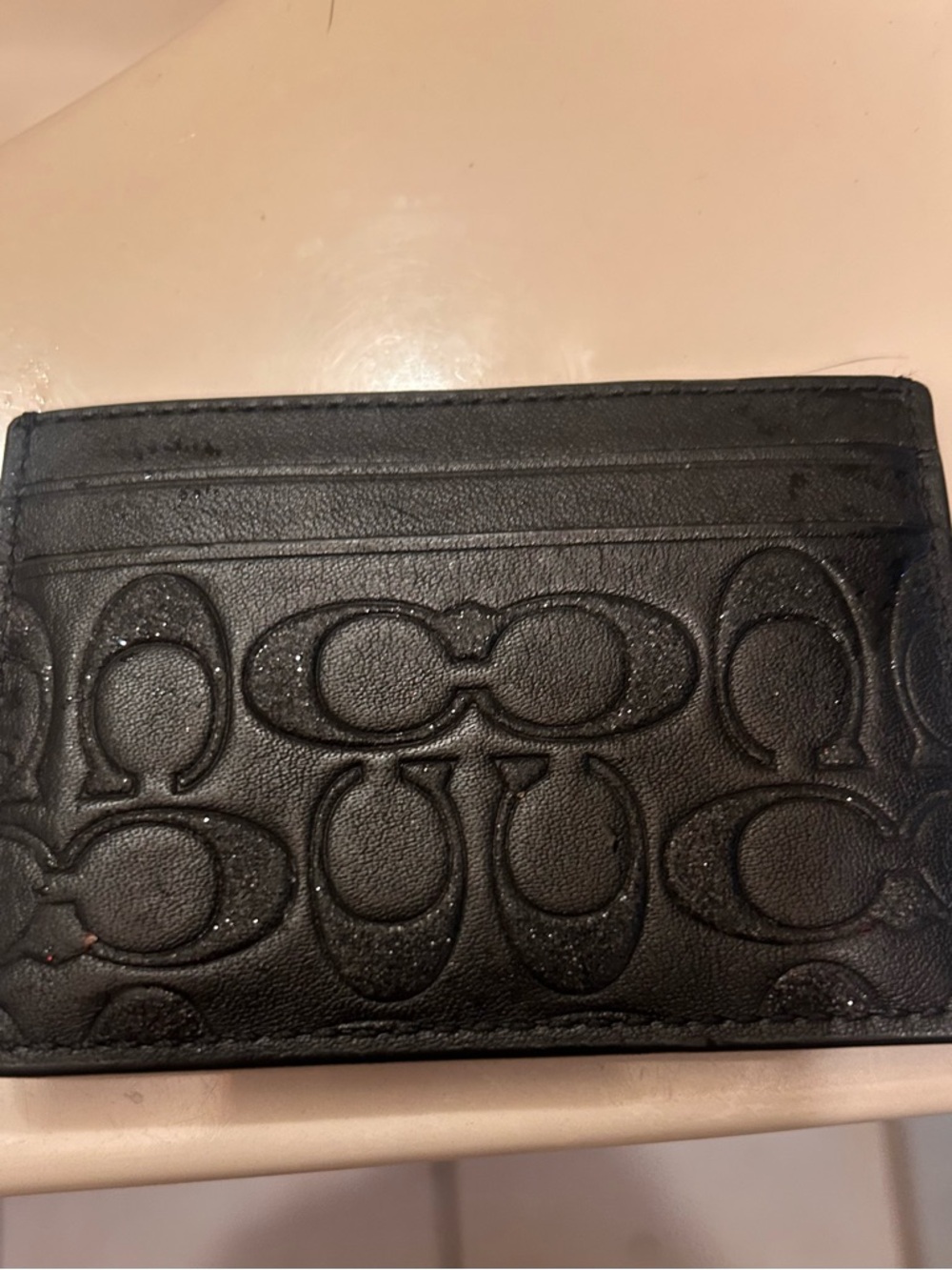 Coach Black Embossed Signature Leather Card Case